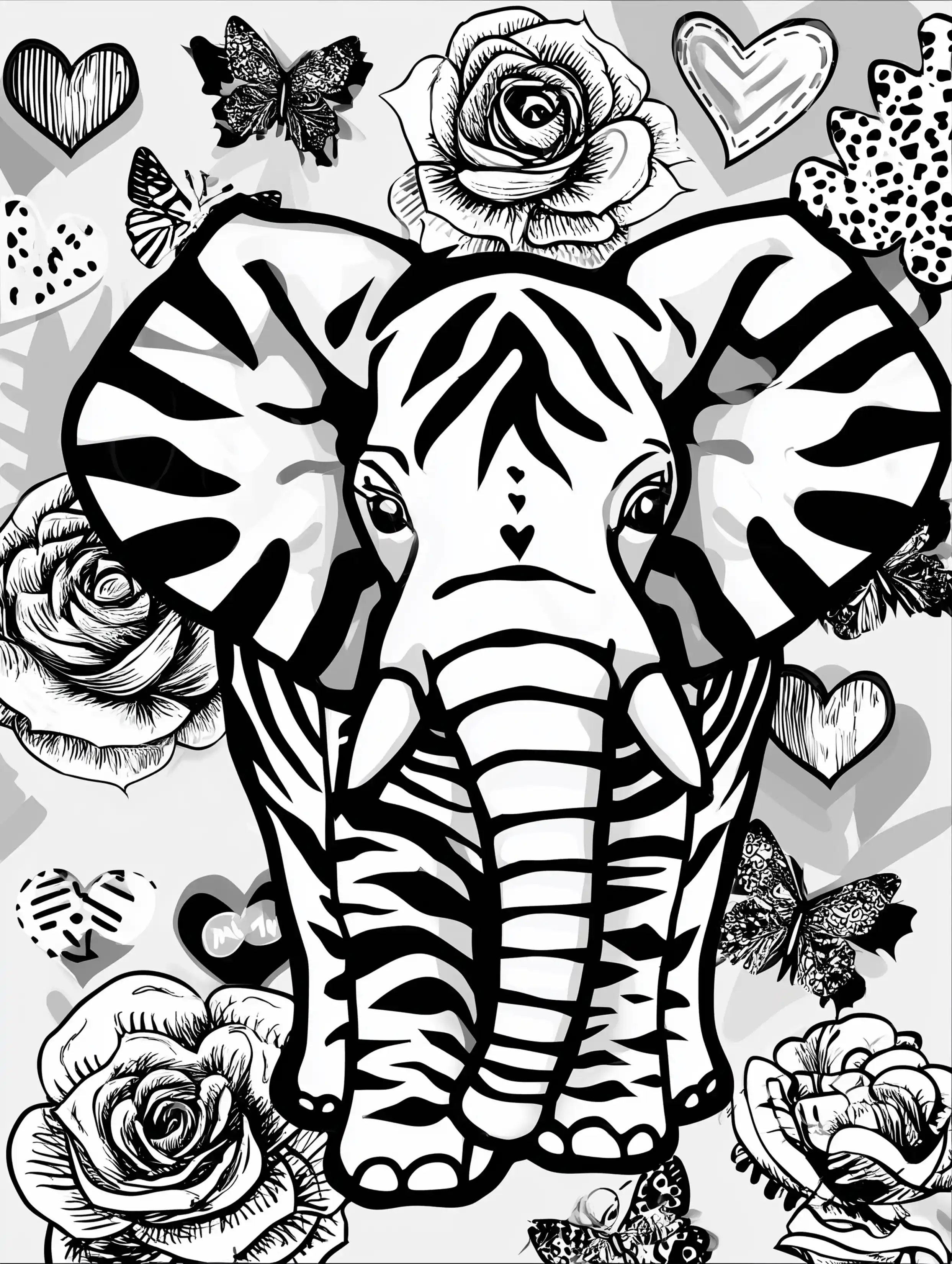 Free printable zoo coloring sheet featuring a striped elephant